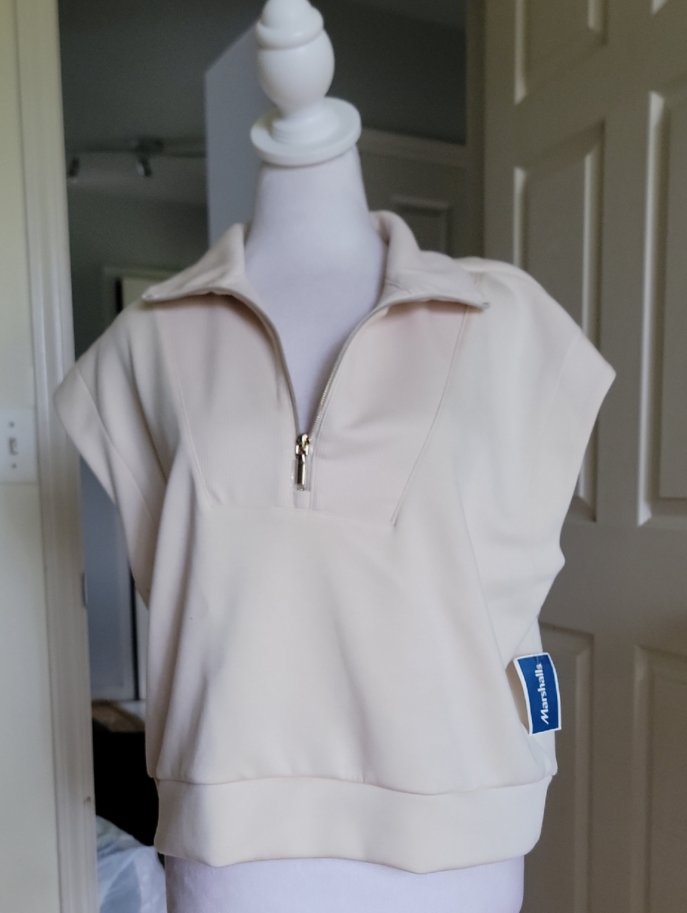 T/S By Thrive Women's Cream Short-Sleeve Zip Polo Top/Vest